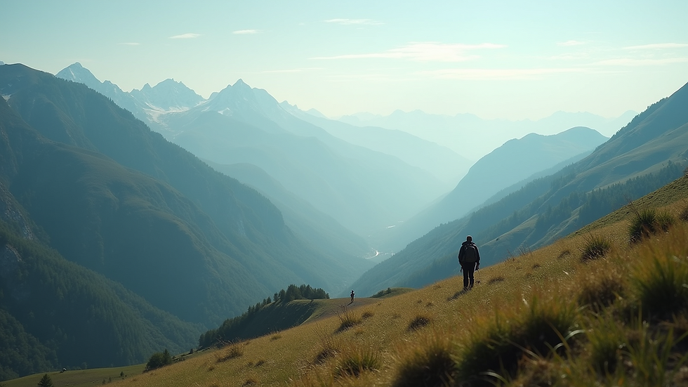 High angle view of a serene mountain landscape