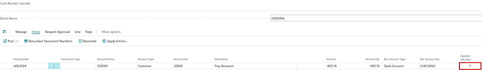 Cash receipt journal prior to posting