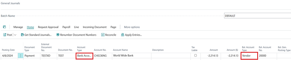 Example of a general journal transaction between different account types