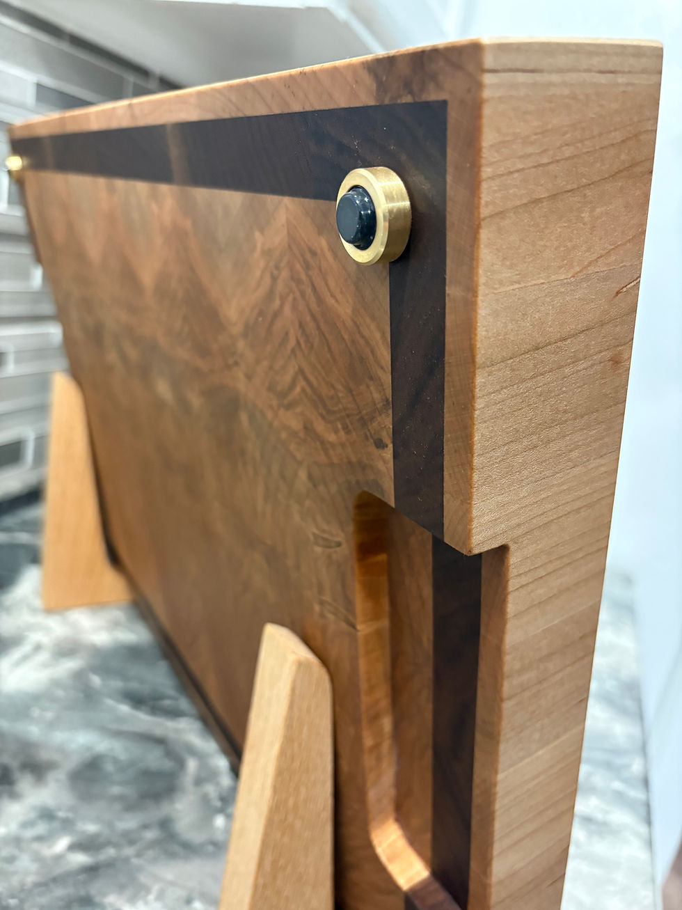Thumbnail: End grain cutting board made of ambrosia maple and black walnut 