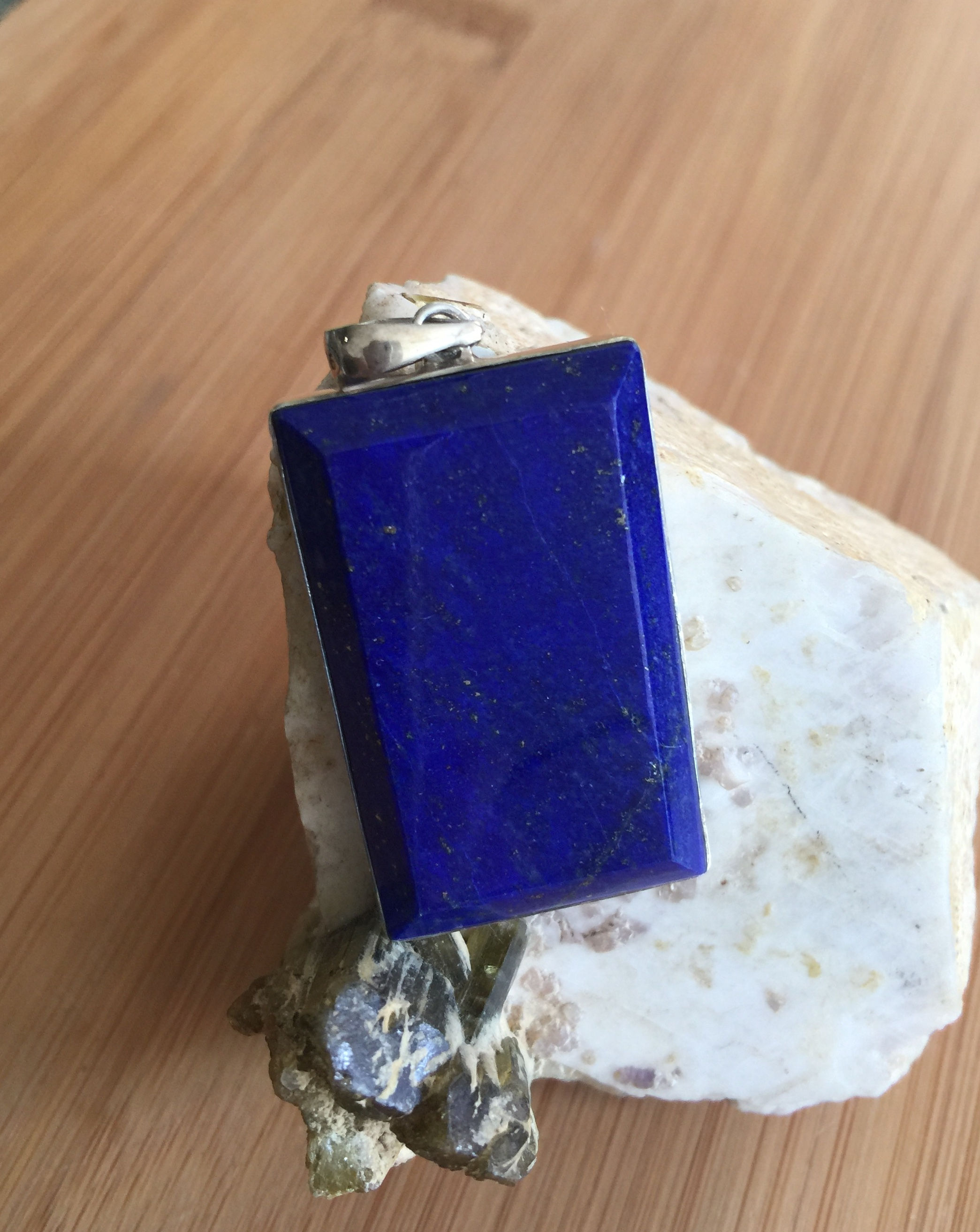 Genuine Lapis Lazuli Pendant, High Quality Faceted Lapis, Sterling Silver