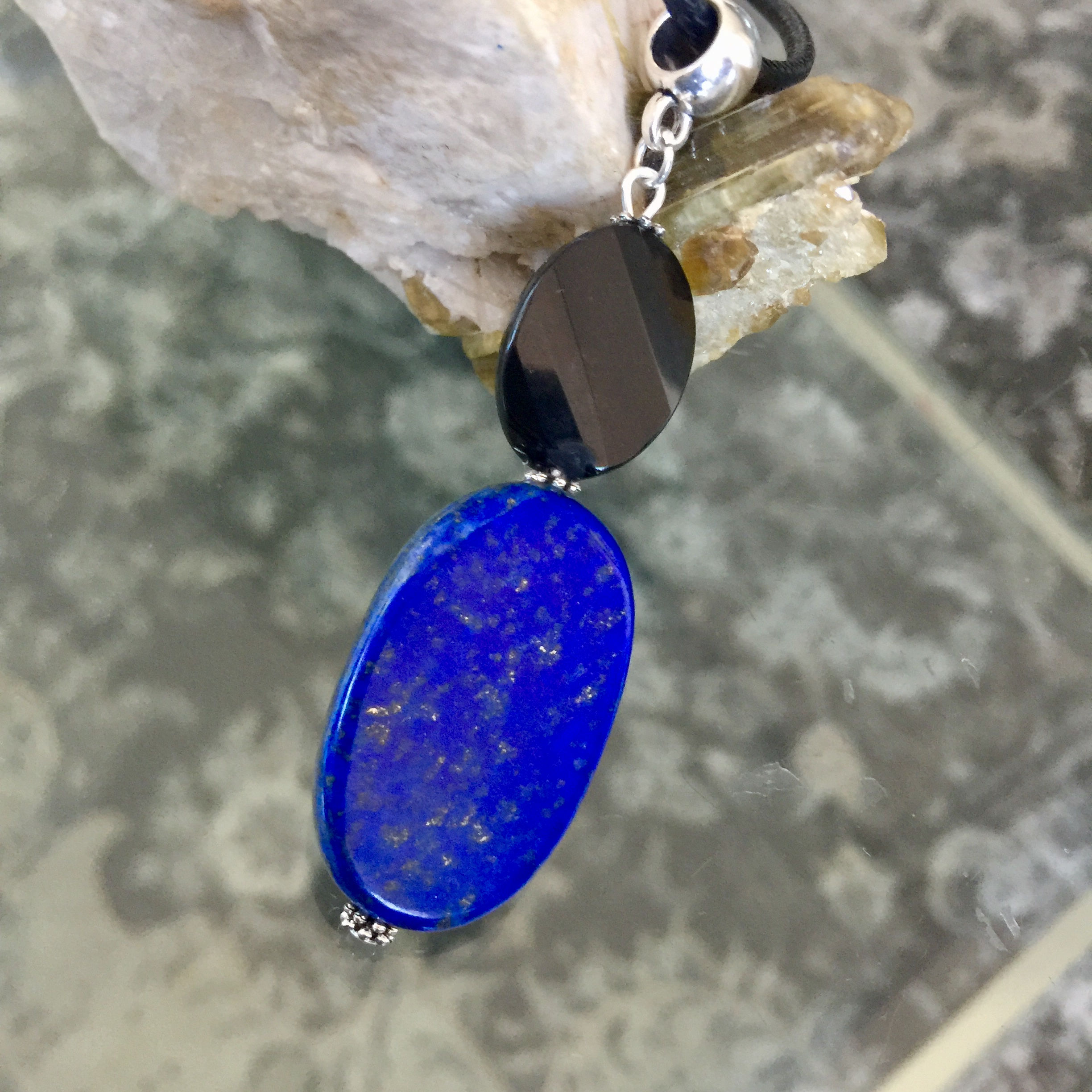 Genuine AAA-Lapis Lazuli and Black onyx Pendant.