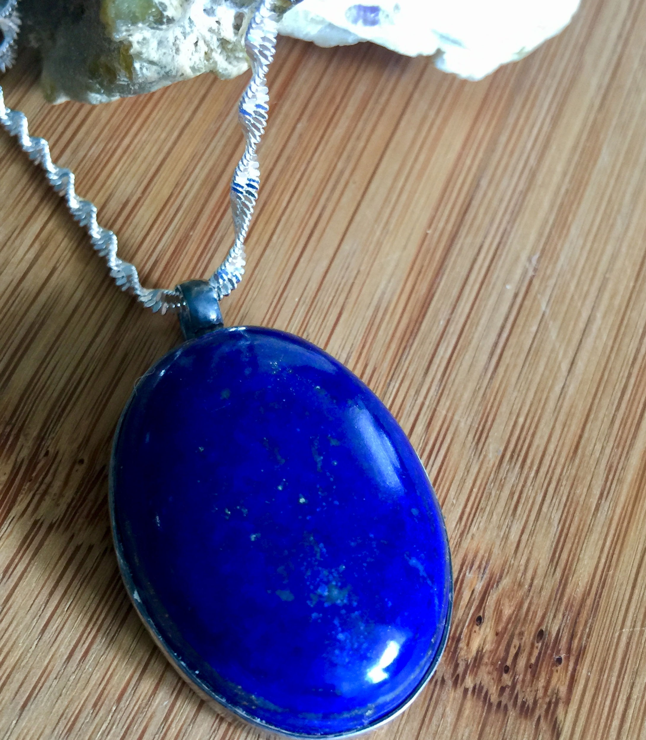 Genuine Lapis Lazuli Pendant, Sterling Silver