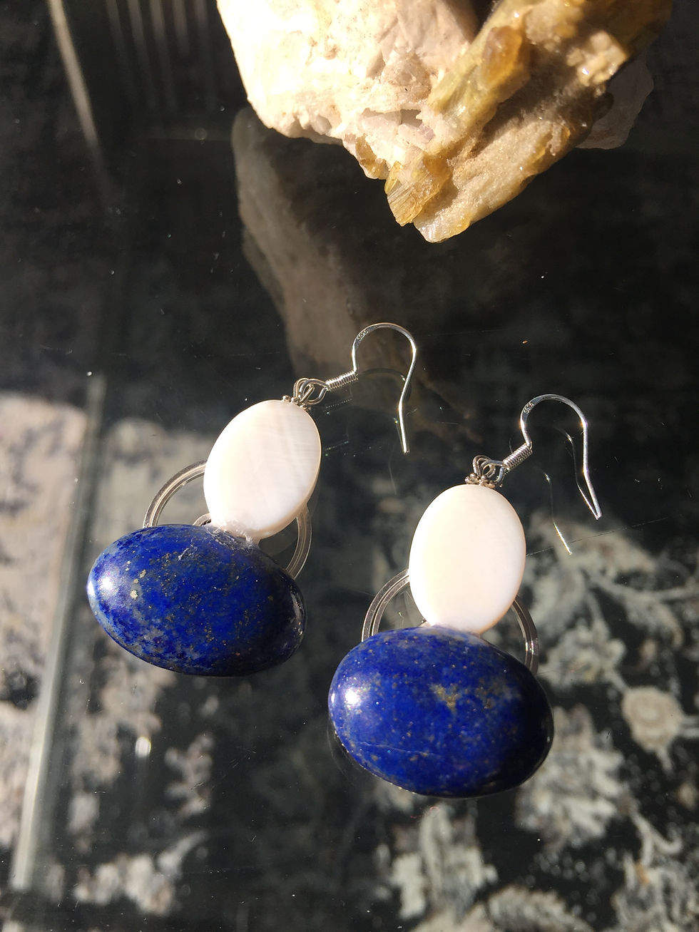 Thumbnail: Guarantee High Quality Lapis Lazuli and Mother Pearl Earring