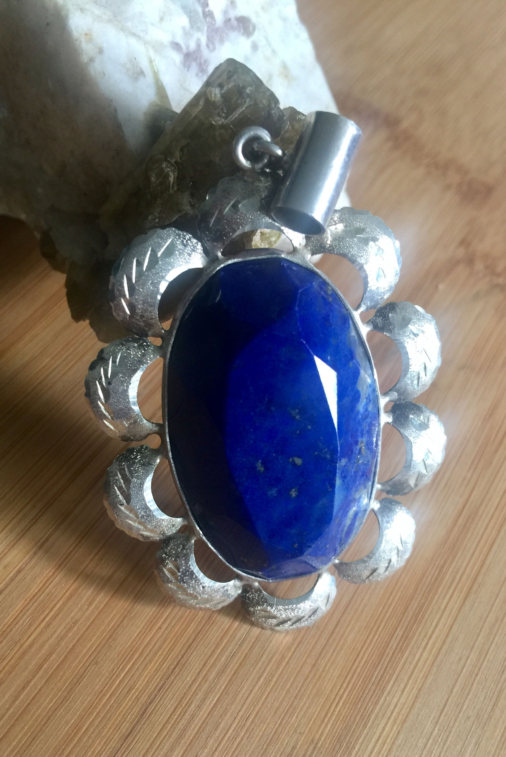 Genuine Lapis Lazuli Pendant, High Quality Faceted Lapis, Sterling Silve