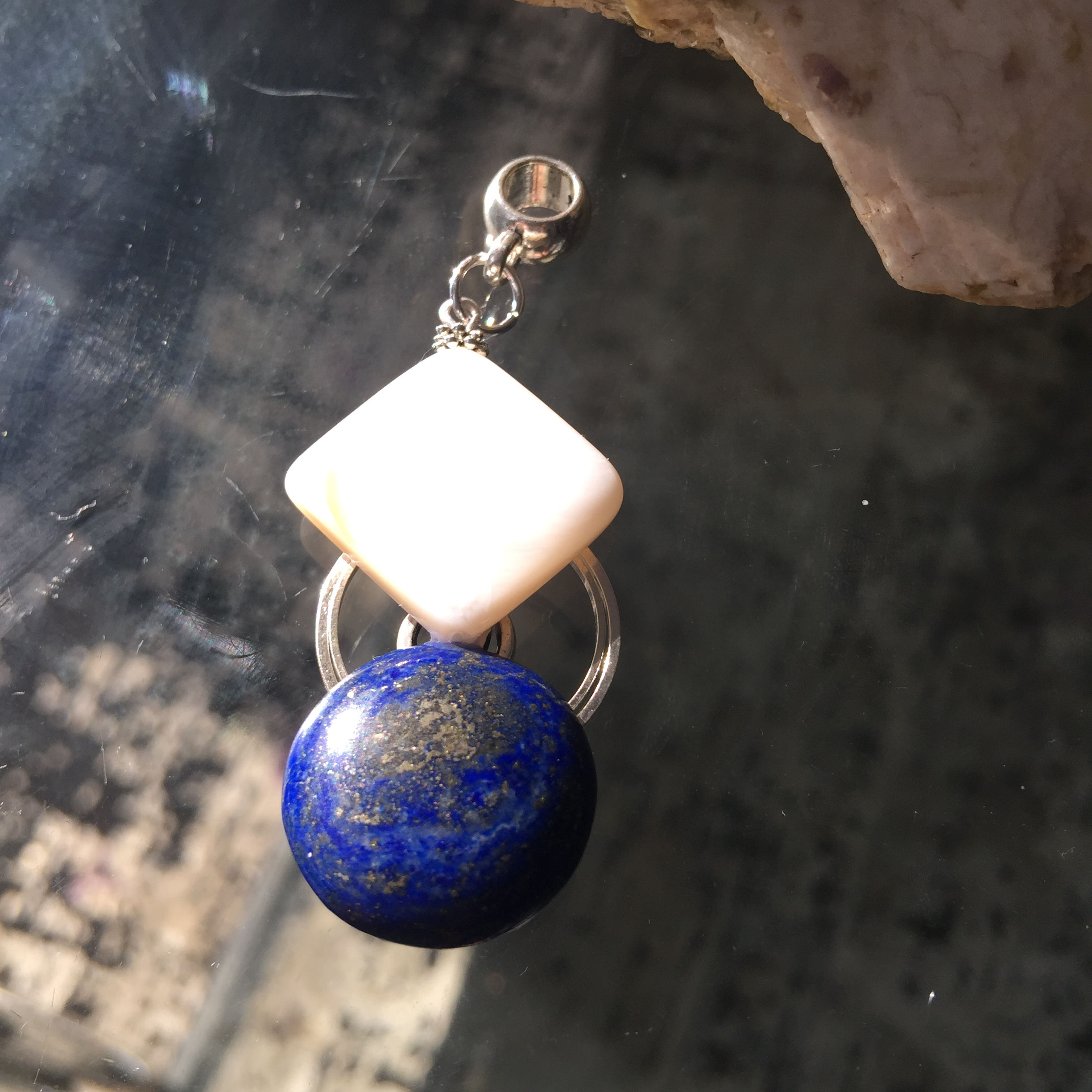 Guarantee High Quality Lapis and Mother of Pearl Pendant.