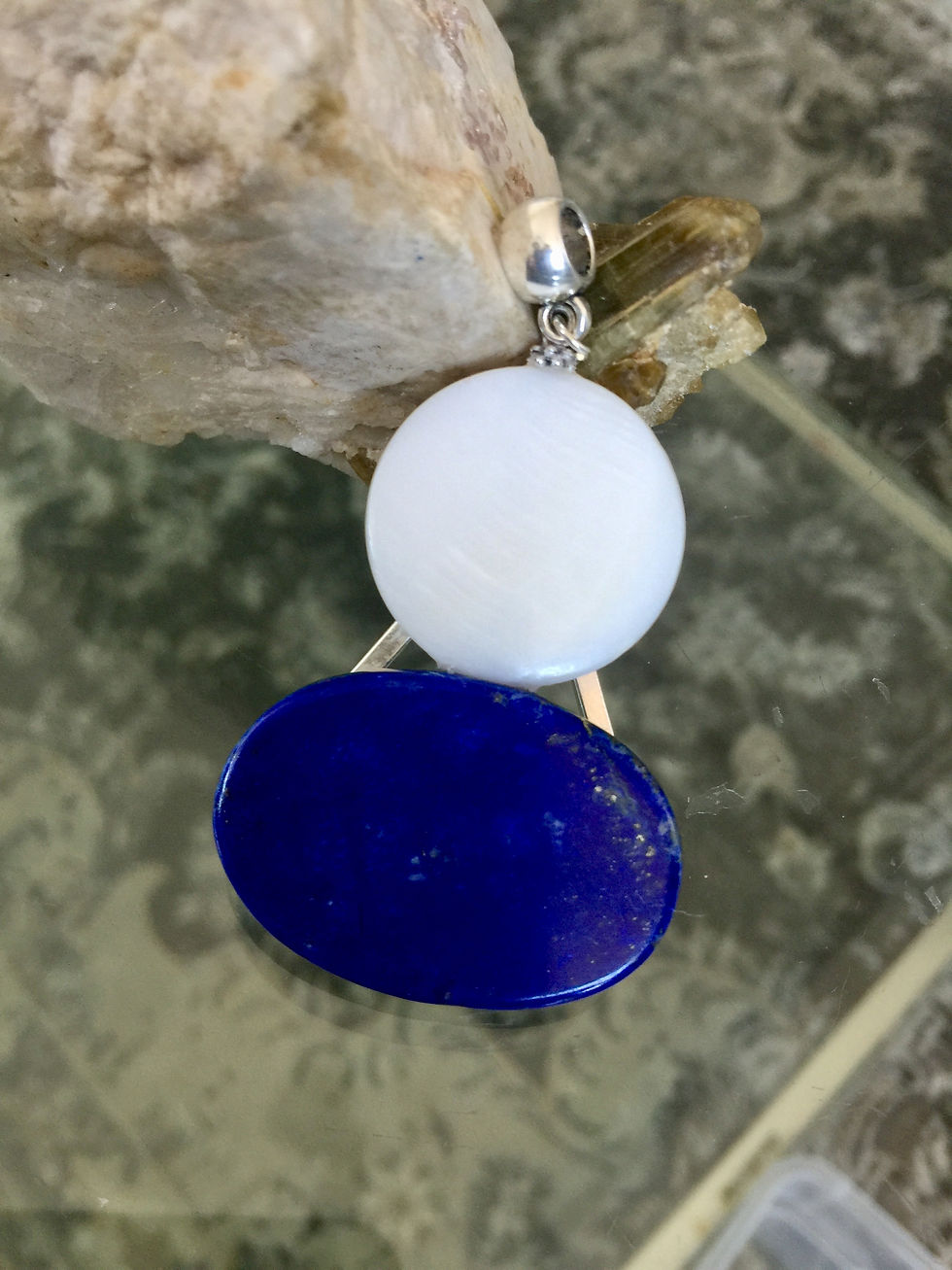 Thumbnail: Genuine AAA-Lapis Lazuli and Mother of Pearl Pendant