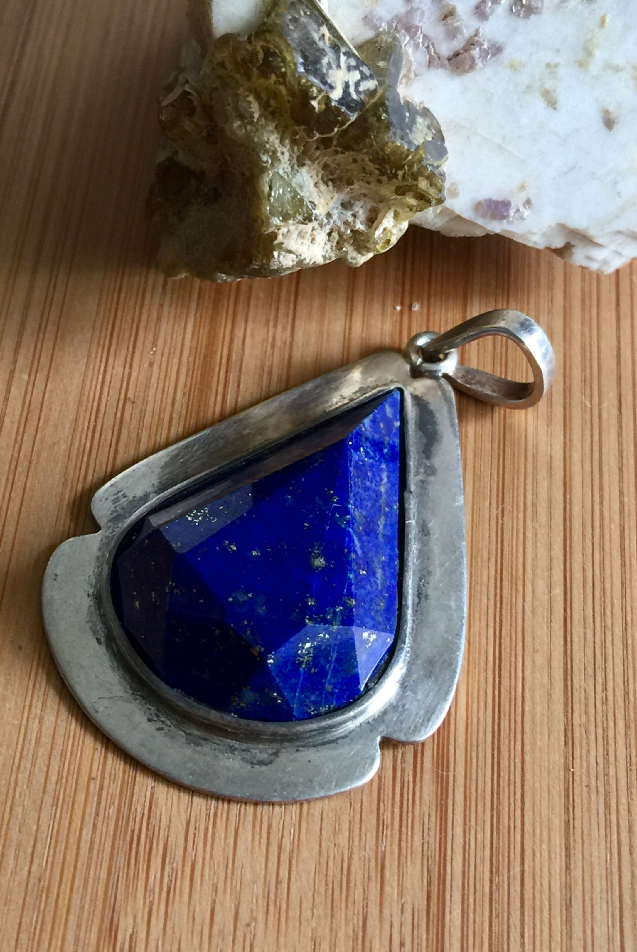 Genuine Lapis Lazuli Pendant, High Quality Faceted Lapis, Sterling Silver