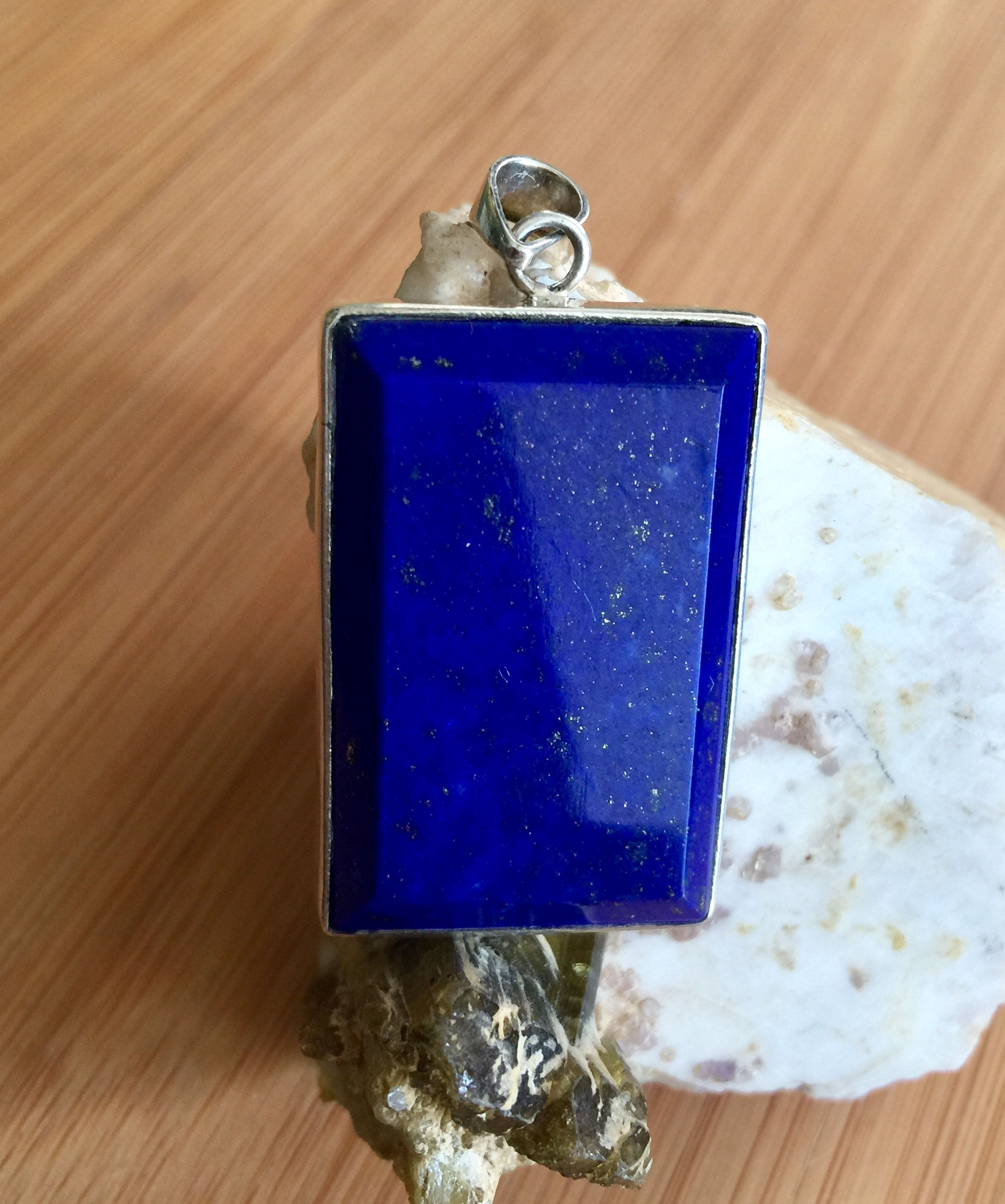 Genuine Lapis Lazuli Pendant, High Quality Faceted Lapis, Sterling Silver