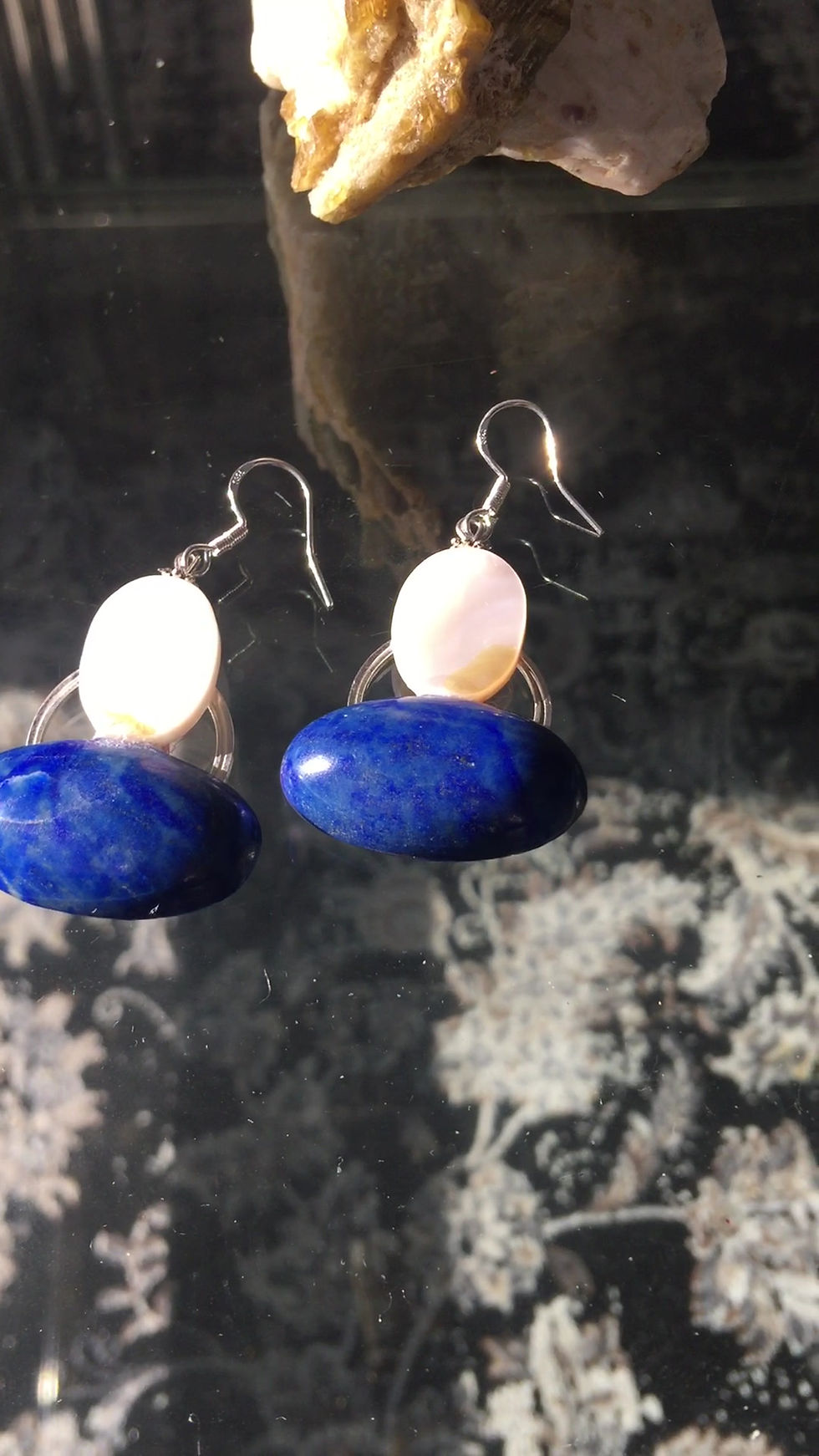 Thumbnail: Guarantee High Quality Lapis Lazuli and Mother of Pearl Earring