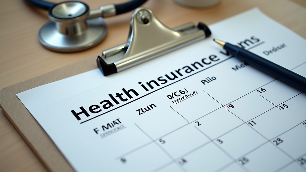 High angle view of a calendar marked with health insurance enrollment dates