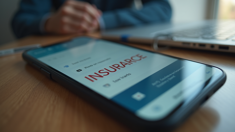 Close-up view of a smartphone displaying an insurance app interface