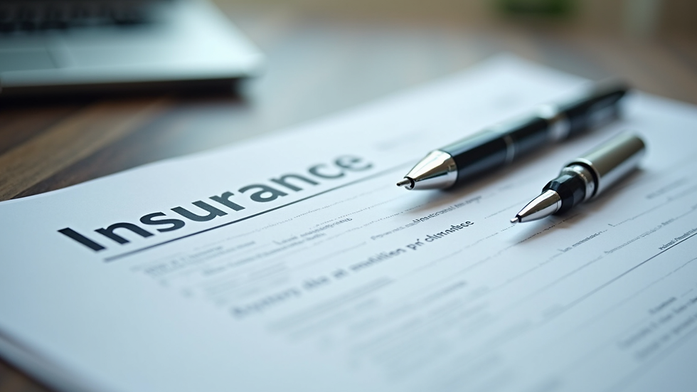 Close-up view of insurance documents and a pen on a desk