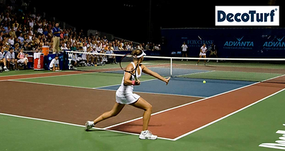 Professional tennis match on DecoTurf acrylic surface