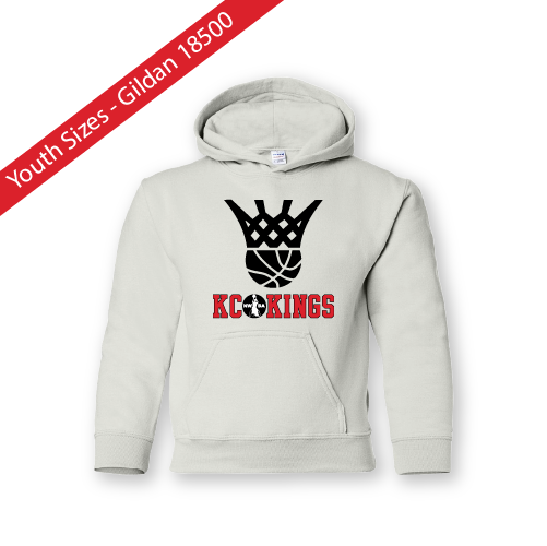 Thumbnail: A white hoodie on a white background with the KC Kings Basketball hoop crown.