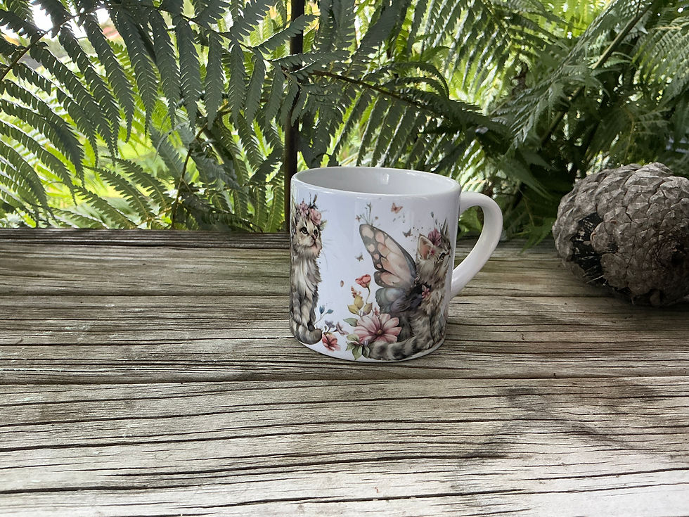 Thumbnail: Personalised child's mug with cat and butterfly design