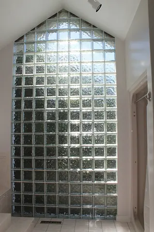 Large Angled-Top Glass Block Window installed in a master bathroom