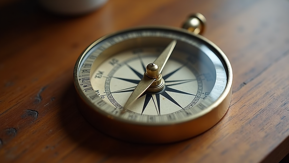 Close-up view of a Feng Shui compass on a wooden table