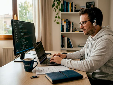 Sviluppatore software al lavoro nel proprio studio di casa