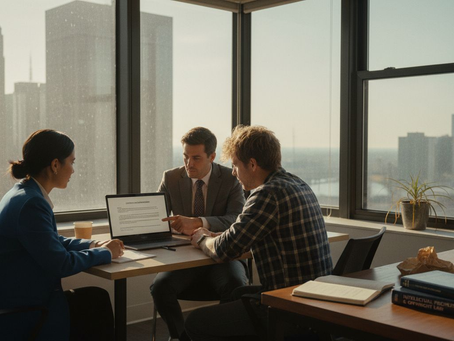 Startup founders meeting with legal advisor