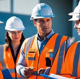 Investigator with hard hat on and sign visibility orange vest conducting a meeting-2.jpg