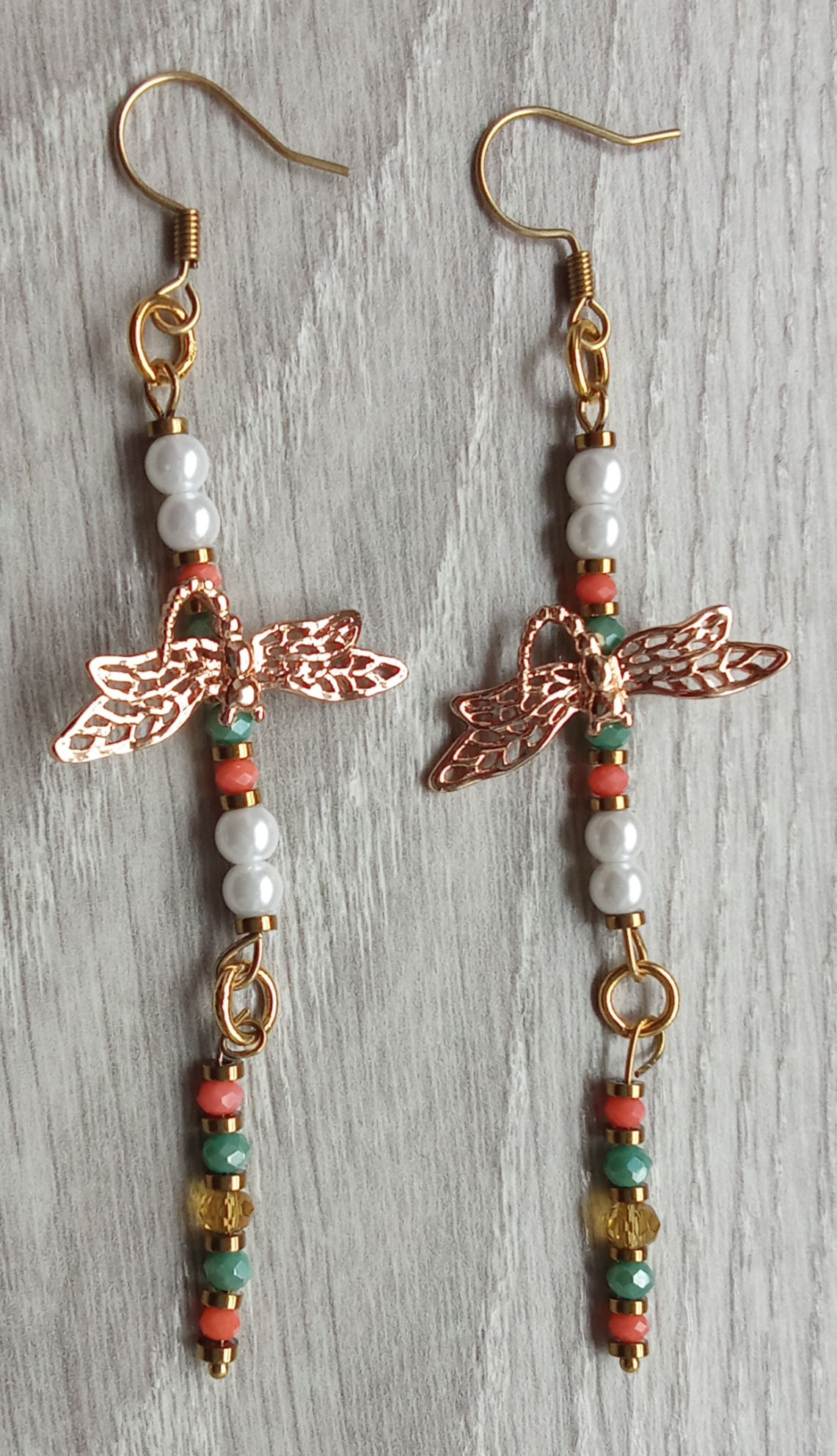 Boucles d'oreilles Libellule Menthe Corail