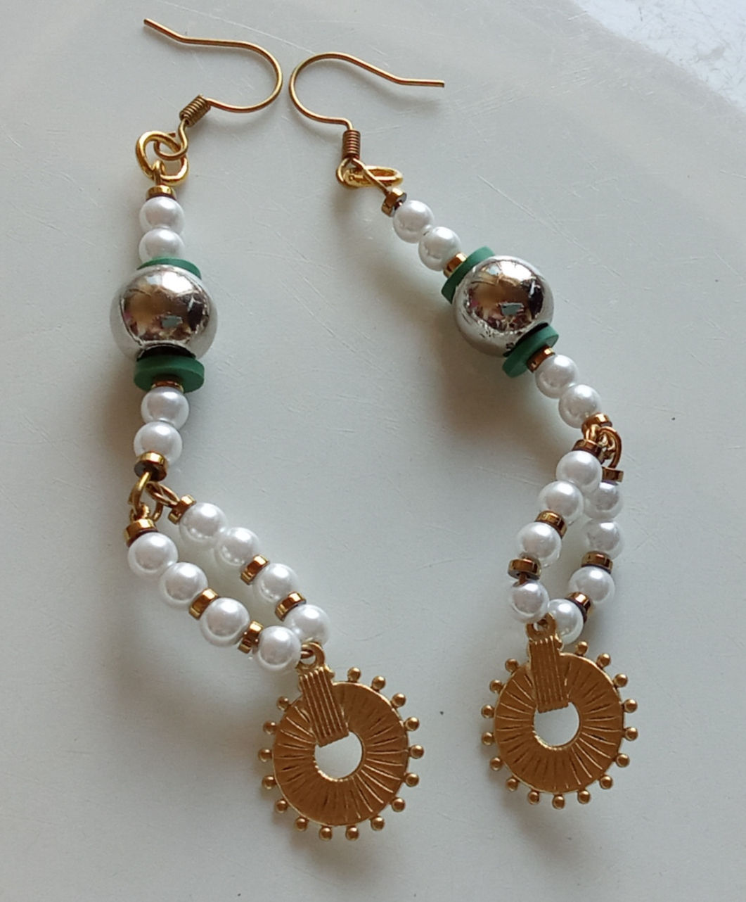 Boucles d'oreilles Perle Nacrée Roue dorée