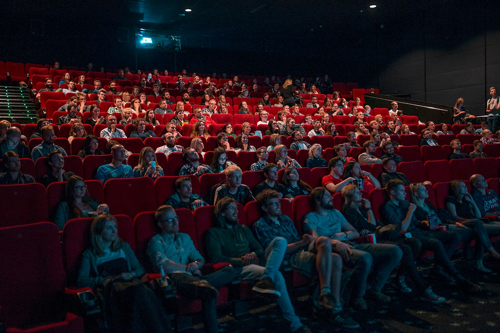 a large group of people in a dark theater