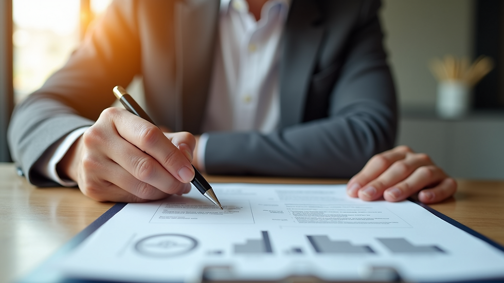 Close-up view of a homeowner reviewing insurance documents