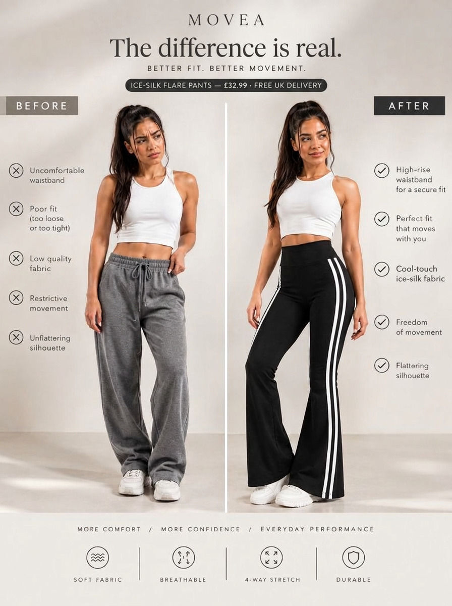 Thumbnail: Ice-Silk Flare Pants – Side Stripe | Movea