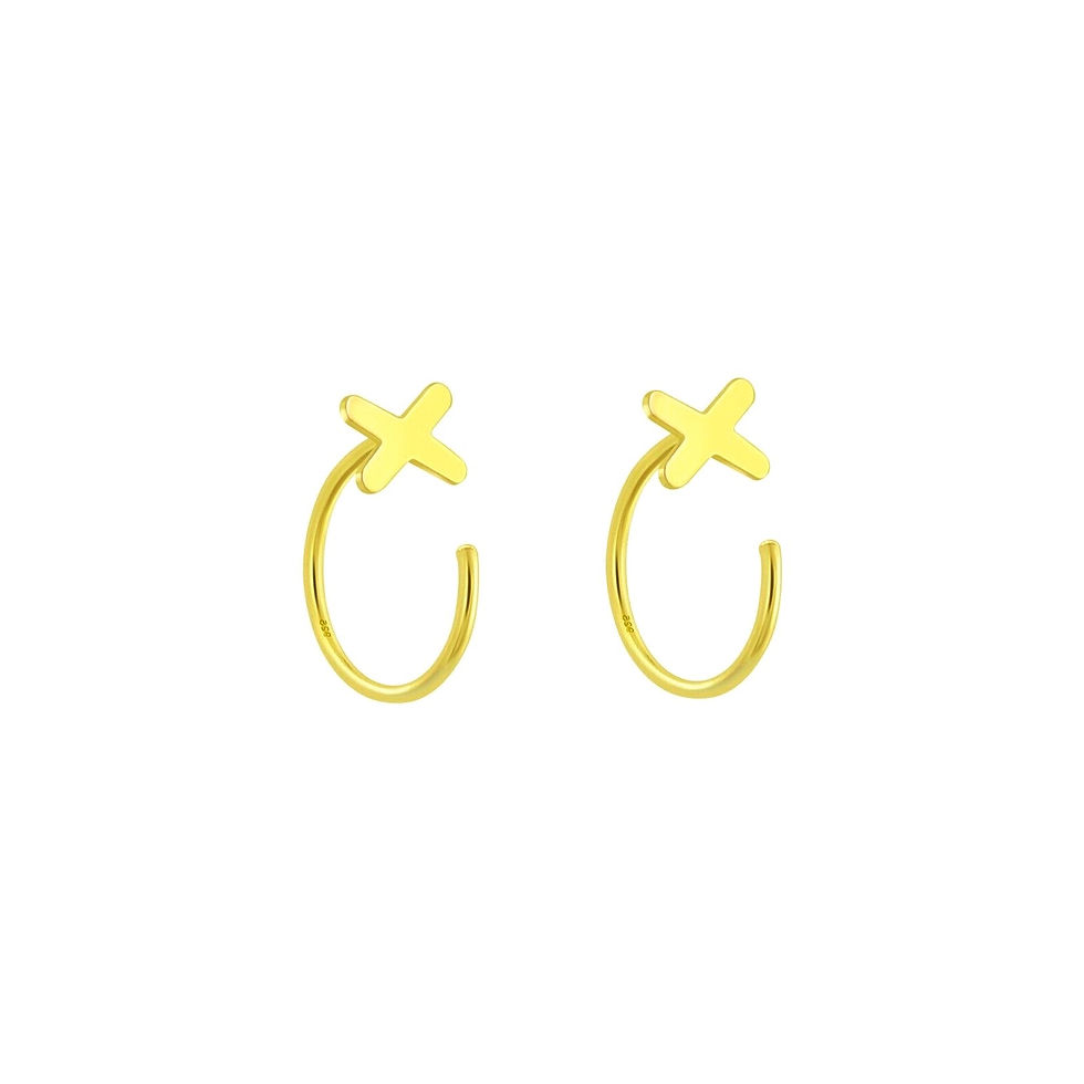 Open Hoop Kiss Huggies - Silver / Gold