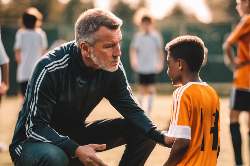 Soccer coach supporting their soccer player