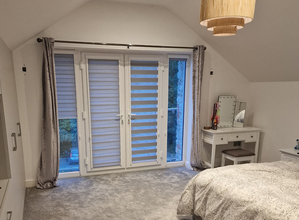 Eye-level view of a room with space-saving cassette blinds