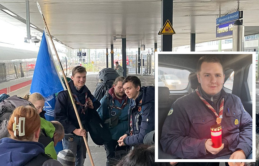 Rückkehr der Pfadfinder aus Österreich: Der Celler Nicolas Liedtke mit Friedenslicht (rechtes Foto).