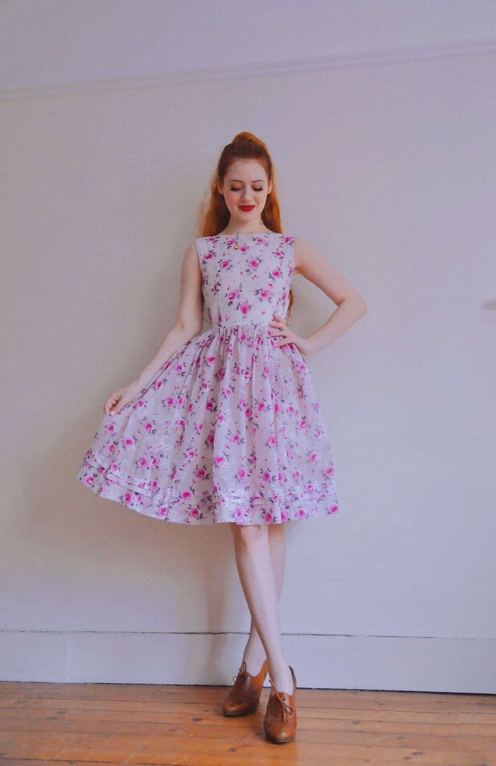 Lilac floral 1950s dress