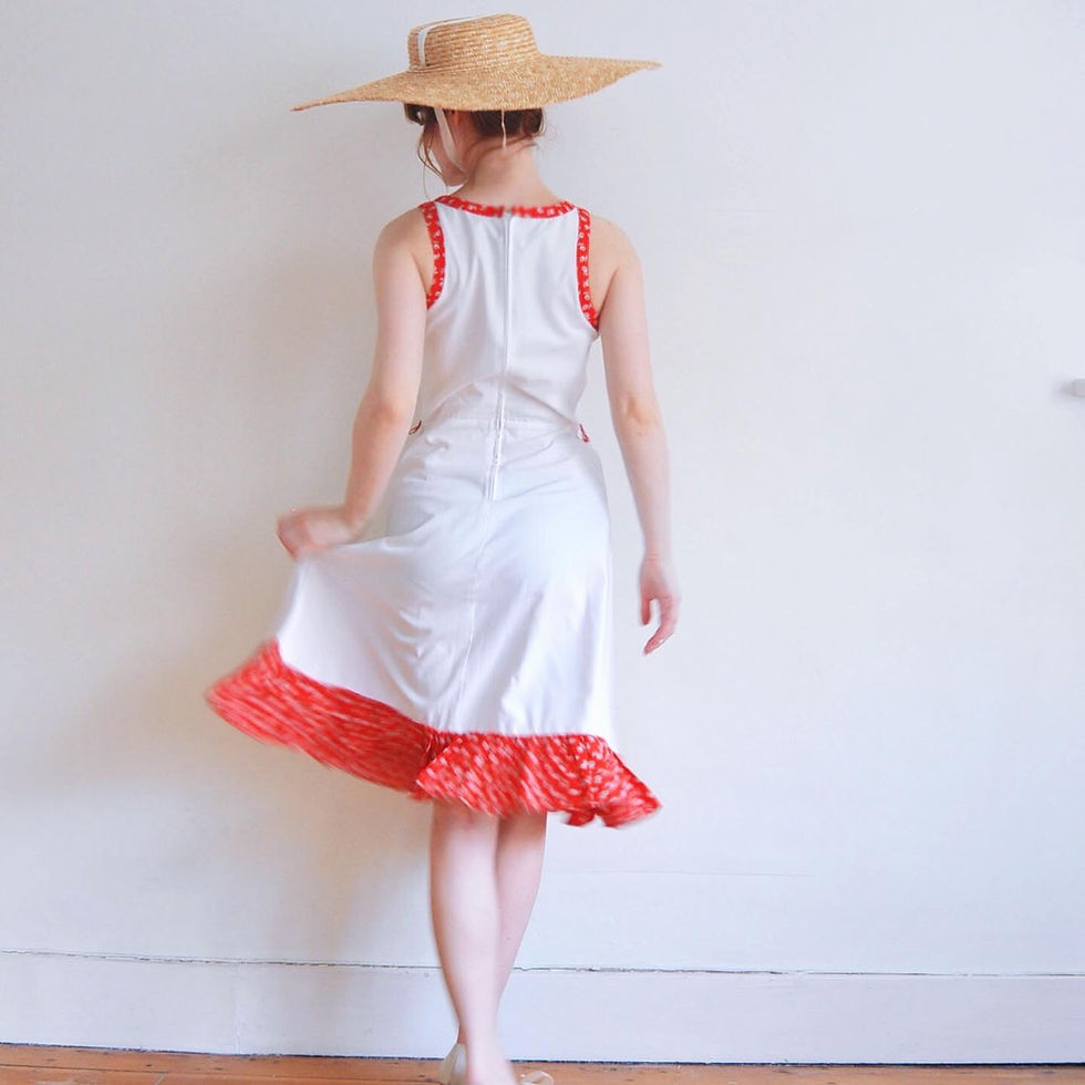 Thumbnail: Cotton white and scarlet picnic dress 