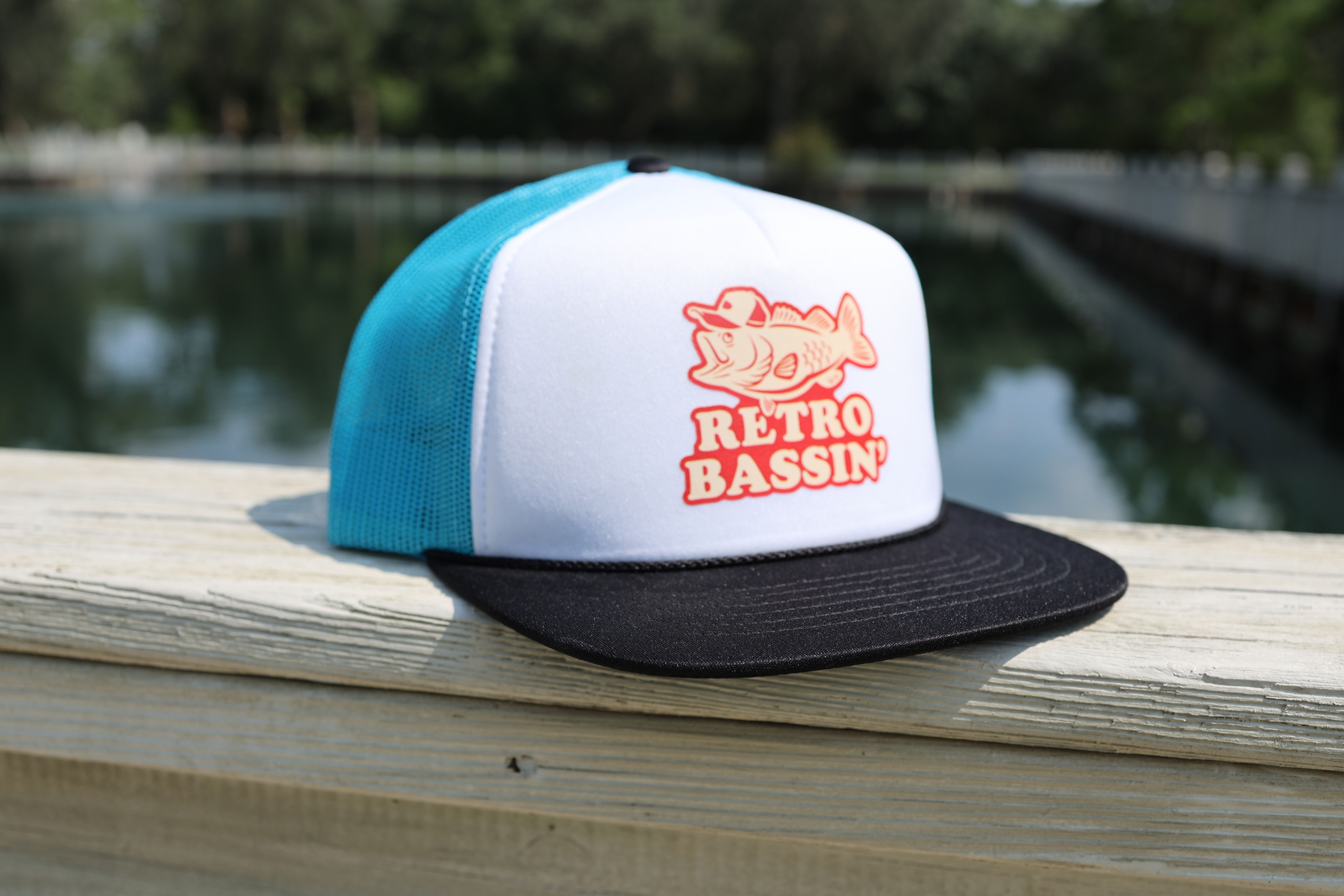 Retro Bassin' Trucker Cap - Teal/Black/White