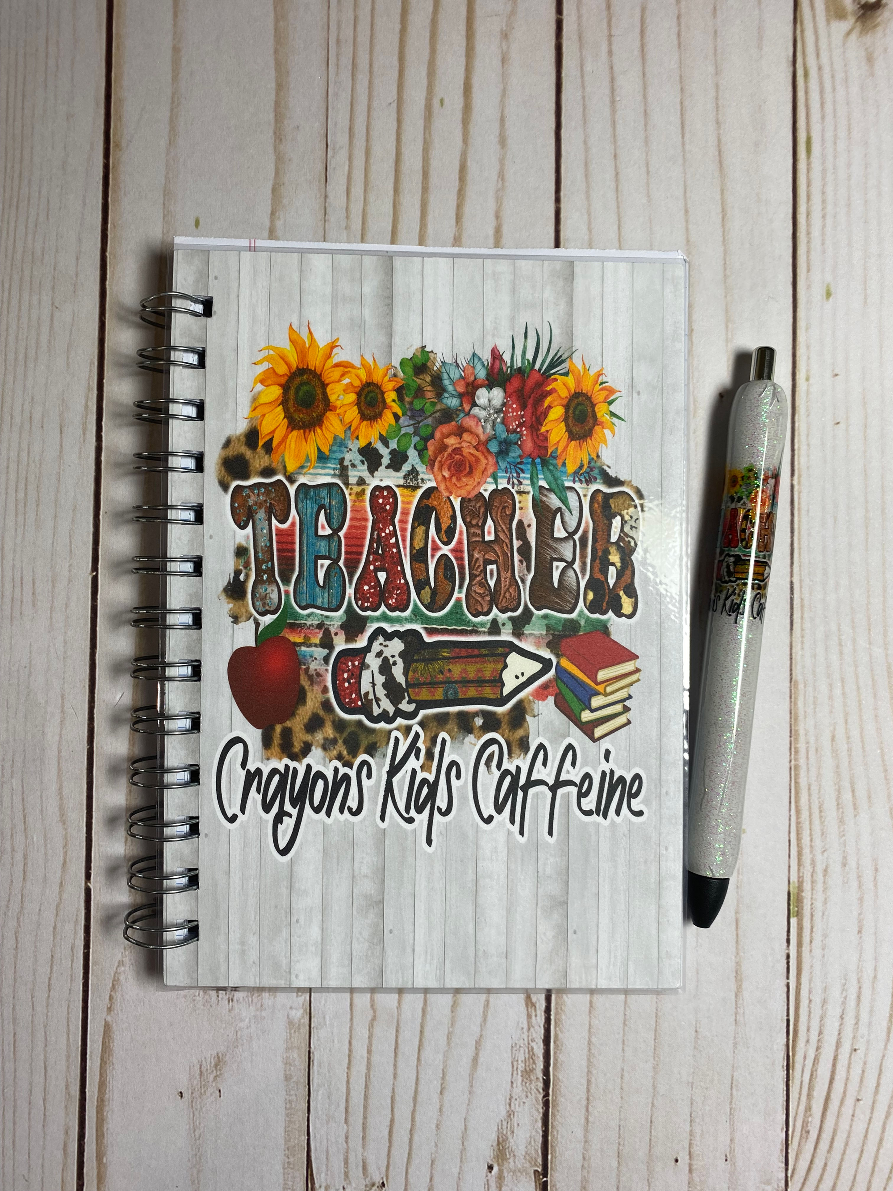 Teacher Crayons Kids Caffeine Notebook and Pen Bundle Set