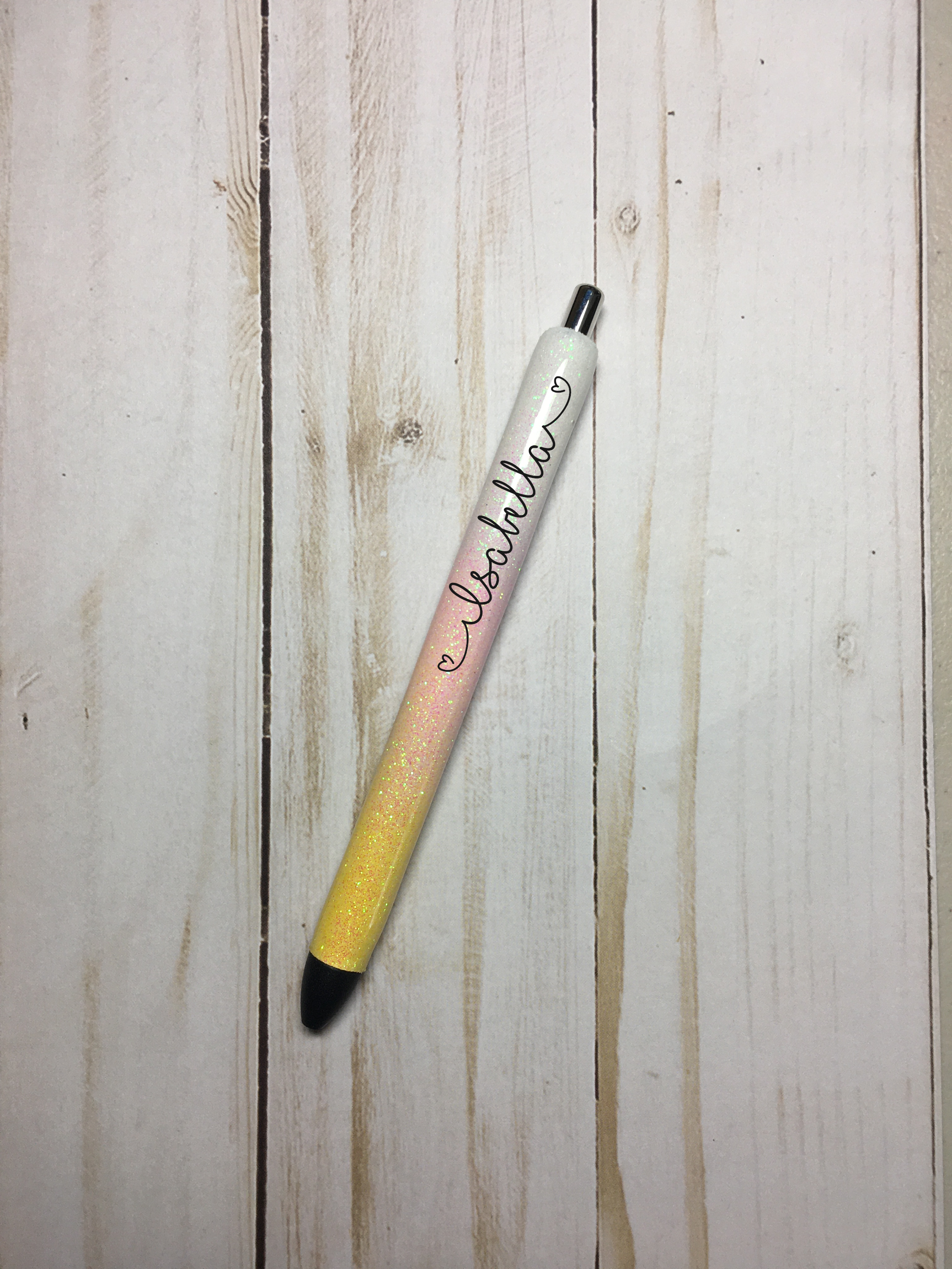 Yellow Pink White Glitter Ombre Personalized Gel Pen Refillable
