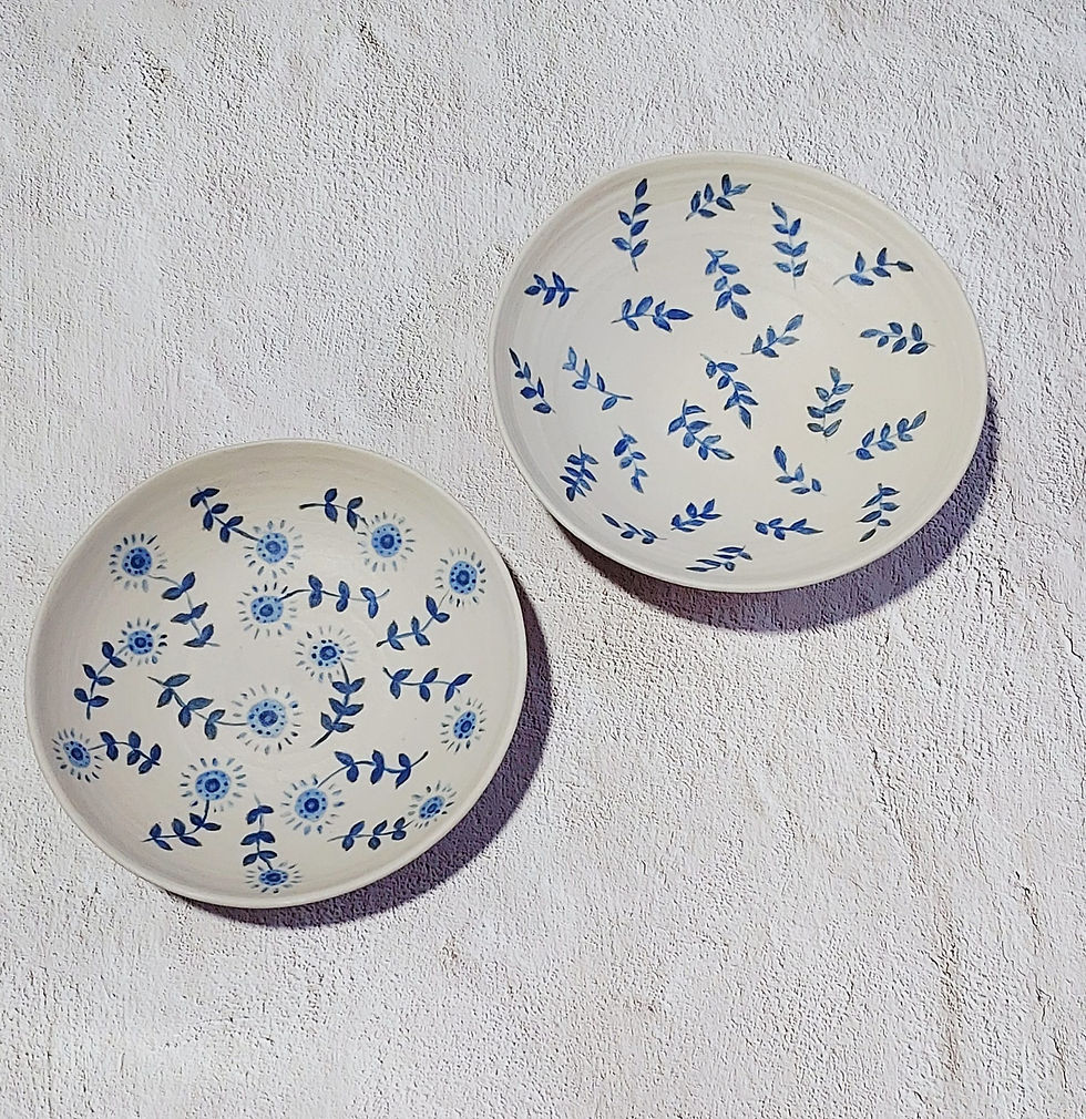 Thumbnail: Deep Ceramic Plate – Blue Botanical Pattern