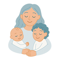 אמא מחבקת שני ילדים פעוטים