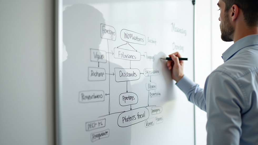 Close-up view of a brand strategy framework diagram on a whiteboard