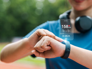 a woman checking her heart rate monitor