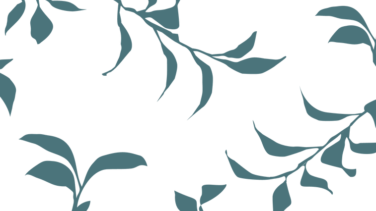 Minimalist graphic illustration featuring stylized, muted blue-grey plant branches and lea