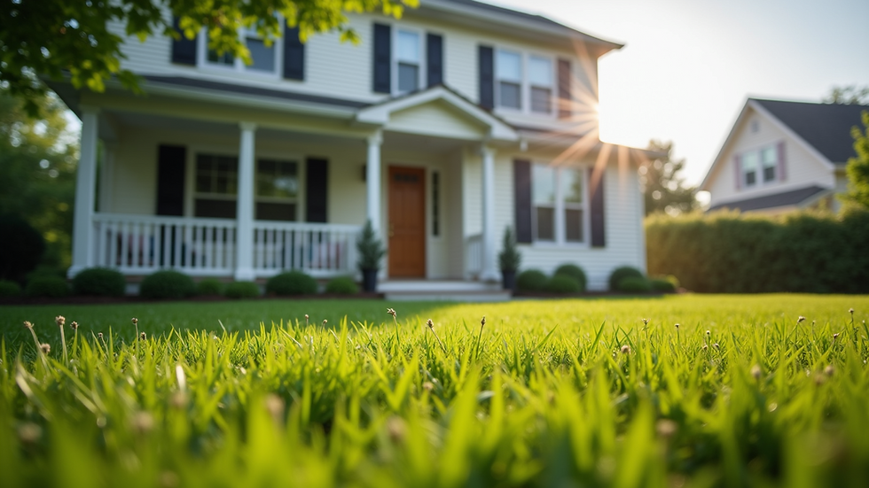 Eye-level view of a suburban house with a well-maintained lawn