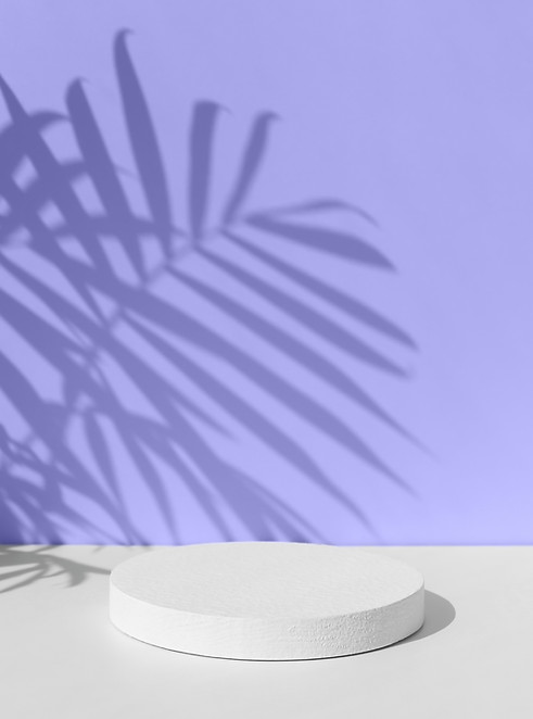 Minimal abstract violet and white background for eco cosmetic product presentation. Cylind