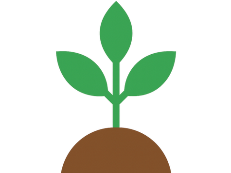 Comic: Jungpflanze mit drei Blättern auf Erdhaufen