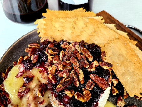 Spiced-Wine Cranberry Pecan Baked Brie