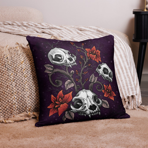 Lovely Death Cat Skull Pillow | ghoulishbunnystudios