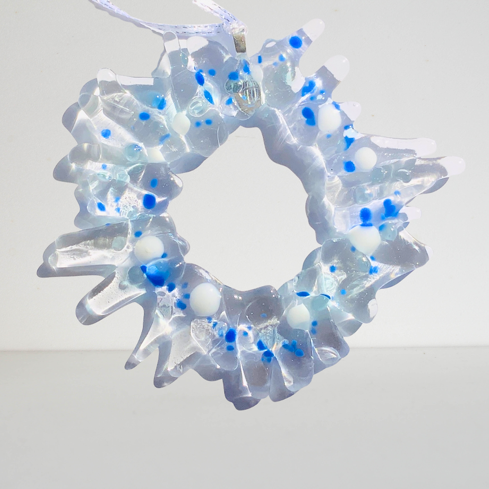 Handmade Fused Glass Christmas Wreath Ornament